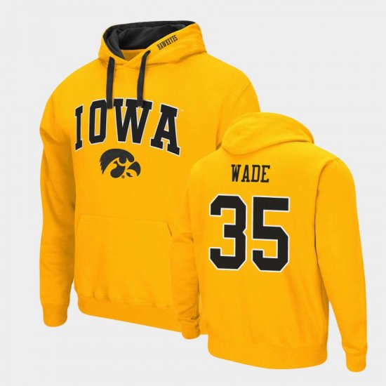 #35 Barrington Wade Arch & Logo 2.0 Iowa Hawkeyes Pullover Men\'s Gold Hoodie 656873-829