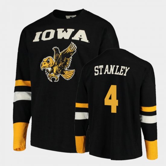 #4 Nate Stanley Old School Iowa Hawkeyes Football Long Sleeve Men\'s Black T-Shirt 941066-503