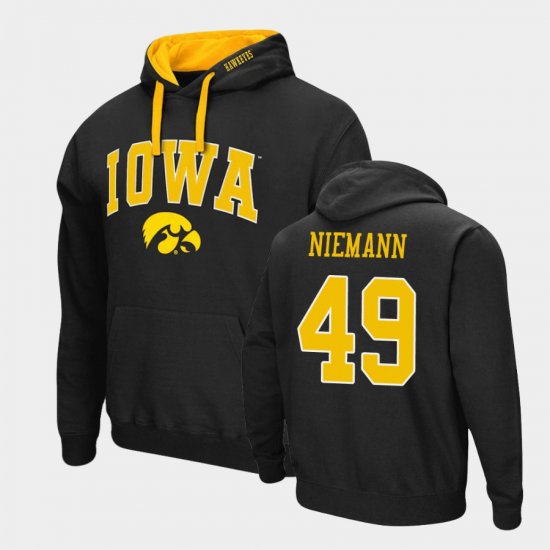 #49 Nick Niemann Arch & Logo 2.0 Iowa Hawkeyes Pullover Men Black Hoodie 147739-433
