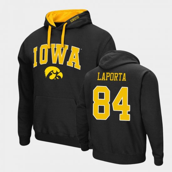 #84 Sam LaPorta Arch & Logo 2.0 Hawkeyes Pullover Men Black Hoodie 355068-740